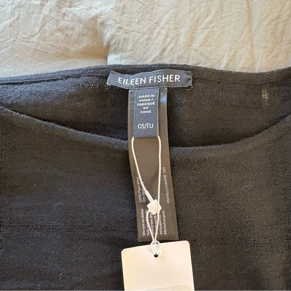 Eileen Fisher Wool Gauze Grid Poncho Black. One Size. - Picture 5 of 12